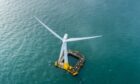A floating offshore wind turbine like the ones for the proposed Buchan Offshore Wind project.