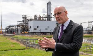 First Minister John Swinney visiting the site of the Acorn Scottish Cluster carbon transport and storage terminal in Peterhead