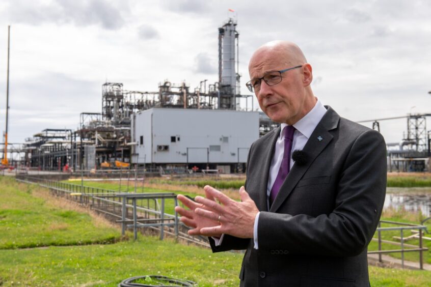 First Minister John Swinney visiting the site of the Acorn Scottish Cluster carbon transport and storage terminal in Peterhead