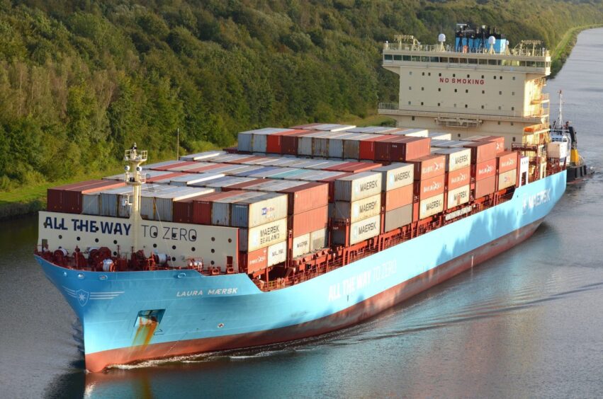 The Laura Maersk, the world's first methanol-enabled container vessel and one of two operated by the Danish shipping giant.