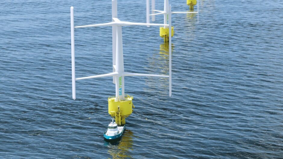 SeaTwirl's vertical axis floating offshore wind turbines.