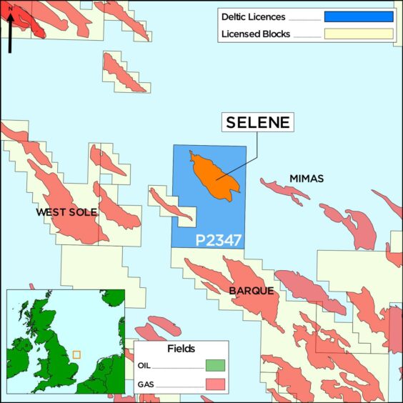 A map showing the position of Deltic Energy's Selene prospect in the North Sea.