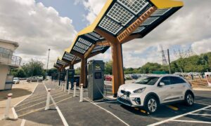 An electric vehicle charging system at the Energy Superhub Oxford.