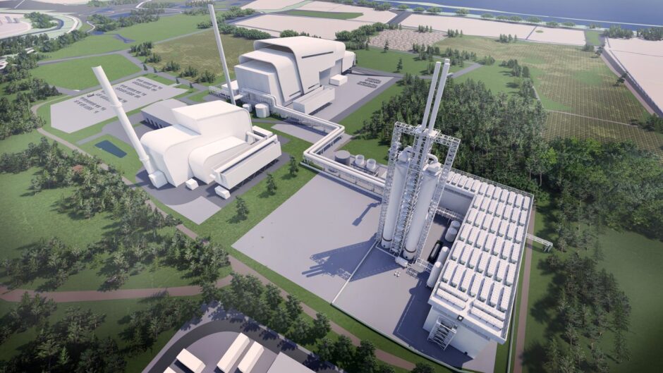 A visualisation of the planned Protos ERF carbon capture plant.