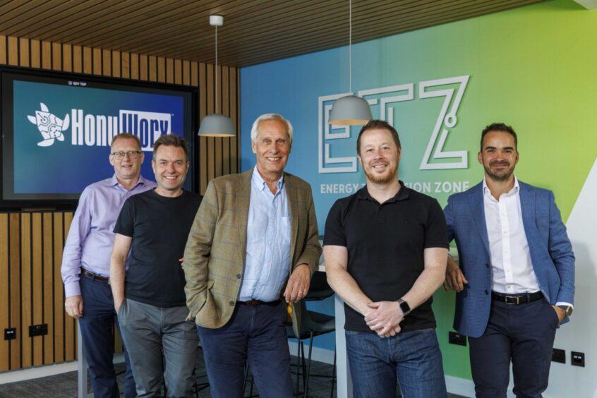 (L-R) HonuWorx chief financial officer Alan Shanks, HonuWorx chairman Steven Gray, TriCapital Angels member member Malcolm McMaster, HonuWorx chief executive Lee Wilson, and UKI2S director Alexander Leigh.