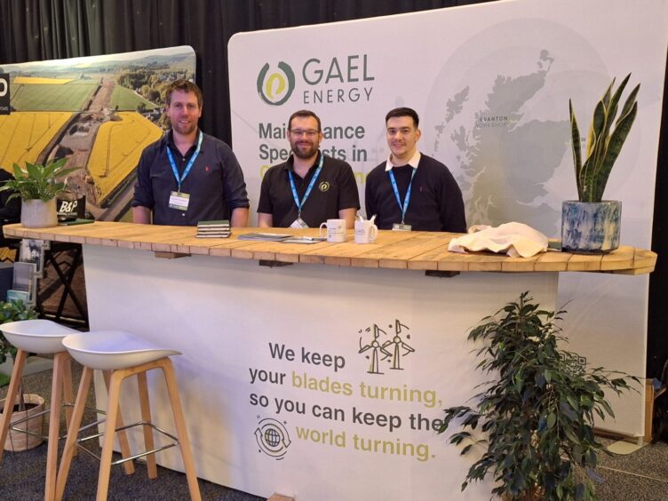 Gael Energy's stand at Onshore Wind Conference 2024, made out of an old wind turbine blade.