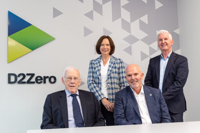 (L-R) Sir Ian Wood and Maggie McGinlay of ETZ Ltd, Colin Welsh of SCF Partners and Bob Drummond of D2Zero.