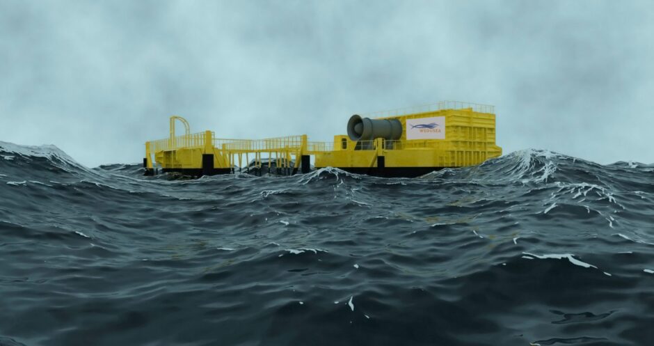 Render of WEDUSEA OceanEnergy OE35 wave energy device, due to launch in UK in summer 2025.