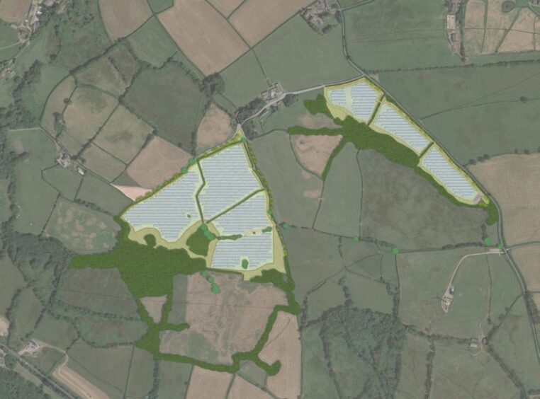 Arial image of site of Talbot Green solar farm. Ynysmaerdy, Wales.