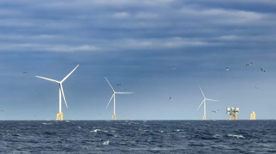 The Neart na Gaoithe offshore wind farm off the coast of Scotland. . Scotland.