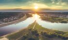 Aerial image of Kaunas city, Lithuania. with two rivers converging