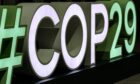 Mandatory Credit: Photo by Dominika Zarzycka/SOPA Images/Shutterstock (14908332aj)
A logo of COP29 of United Nations Climate Change Conference COP29, an event held by United Nations Framework Convention on Climate Change (UNFCCC) at Baku Olympic Stadium. COP29, running from November 11-22 focuses on carbon markets and sustainability and mitigation funding.
UN Climate Conference COP29 in Baku - Day 4 - 14 Nov 2024