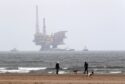 The Shell Brent Delta platform being brought to Able UK shipyard in Hartlepool on a barge to be decommissioned.