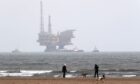 The Shell Brent Delta platform being brought to Able UK shipyard in Hartlepool on a barge to be decommissioned.