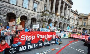 StopRosebank campaigners hosted a rally on the streets of Edinburgh on 12/11/2024. Picture shows; Rosebank protests.