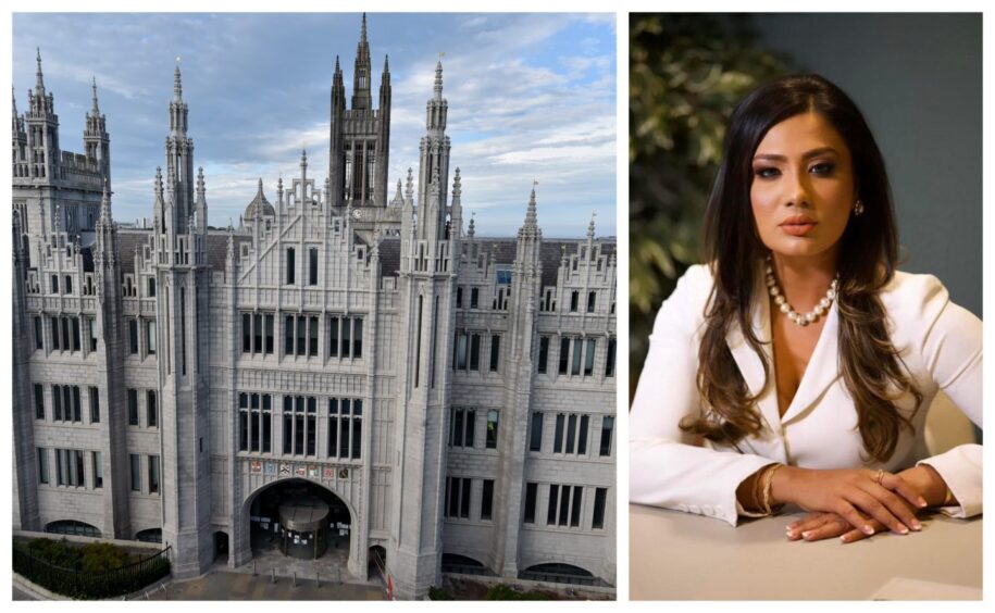 Councillor Deena Tissera and Aberdeen City Council building Marischal College.