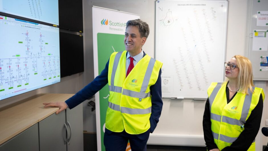 Energy secretary Ed Miliband with Jess Asato, MP for Lowestoft in ScottishPower Renewables' East Anglia ONE control room in Lowestoft.