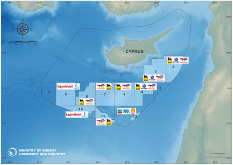 Map of Cyprus and its offshore hydrocarbon developments