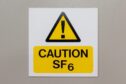 Caution Sulphur Hexafluoride sign on a grey background; Shutterstock ID 2152620845. Supplied by Shutterstock / J R Price.