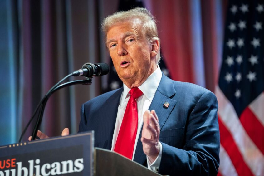 U.S. President-elect Donald Trump speaks during a meeting with House Republicans at the Hyatt Regency Hotel in Washington, DC on Wednesday, November 13, 2024. Image: Allison Robbert/UPI/Shutterstock