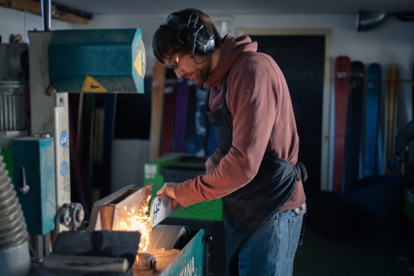 EVI chief executive Endre Hals in a workshop making skis.