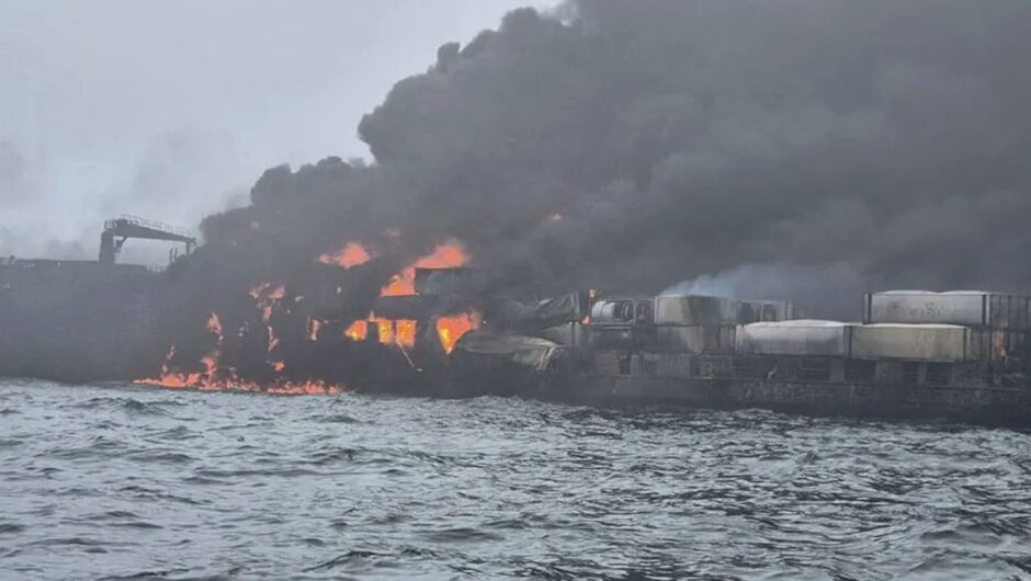 NORTH SEA - A major rescue operation has been launched after an oil tanker and a cargo vessel collided off the East Yorkshire coast. Image: UGC/UNPIXS