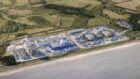 An aerial view of the design for the Sizewell C nuclear reactor in Suffolk.