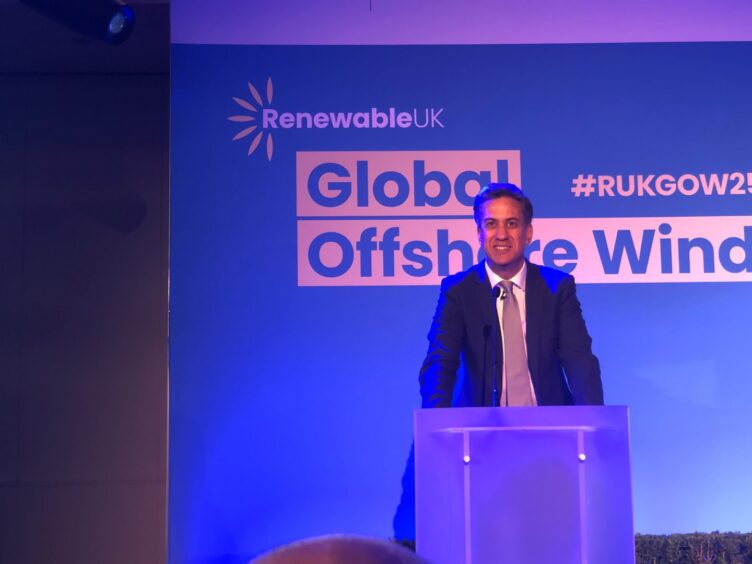 Secretary of State Ed Miliband speaking at Global Offshore Wind 2025 in London.