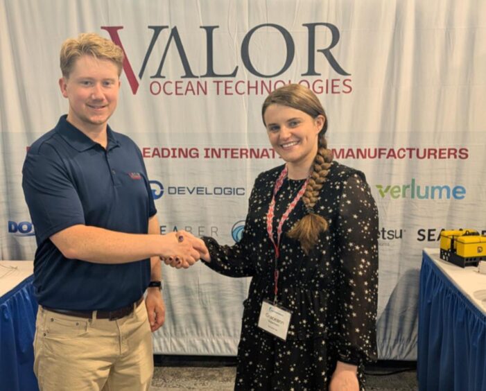 From left, Valor Ocean Technologies founder Jake Carine and Verlume marketing manager Graceann Robertson. 