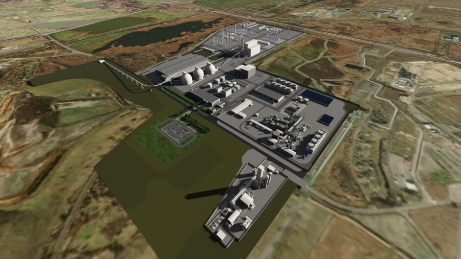 A 3D rendering of the Lighthouse Green Fuels SAF project in Teesside.