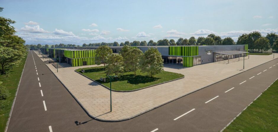A visualisation of Apatura's plans for an AI data centre and battery storage hub planned for the site of a former steelworks in Motherwell.  Image: Apatura