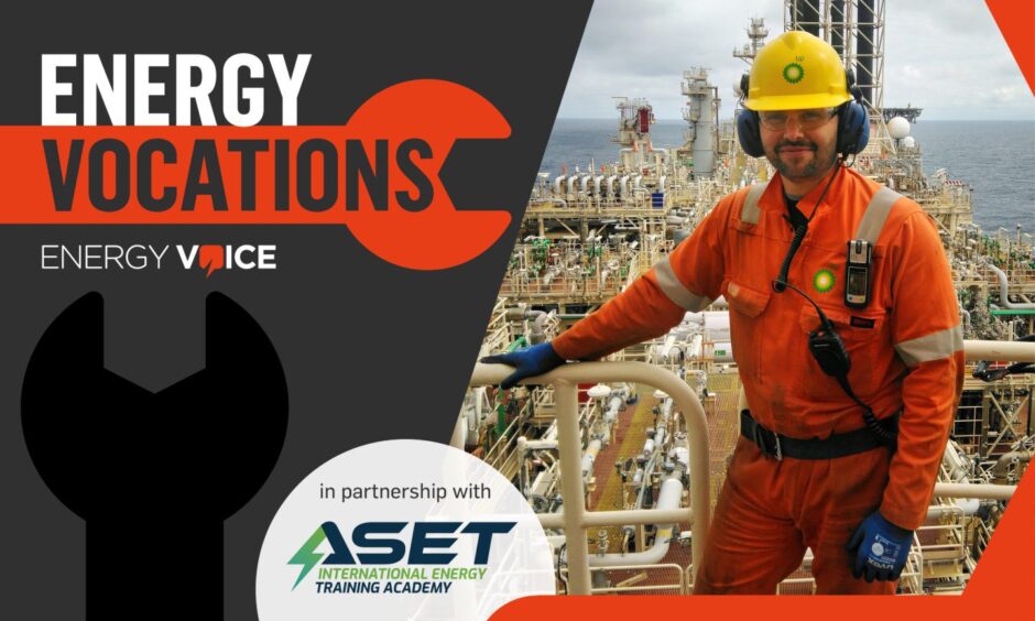 A graphic showing BP's Colin Ross next to the Energy Vocations logo.