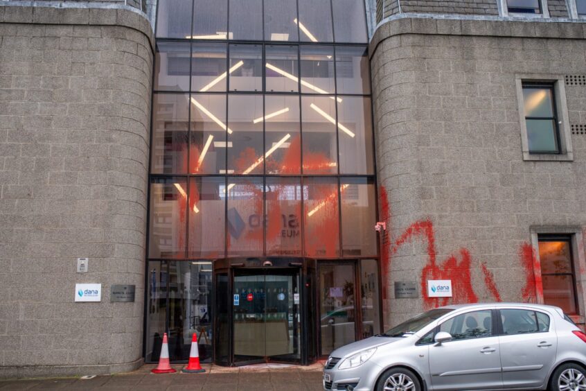 Paint was thrown over the building in the early hours. Image: Kath Flannery/DC Thomson.