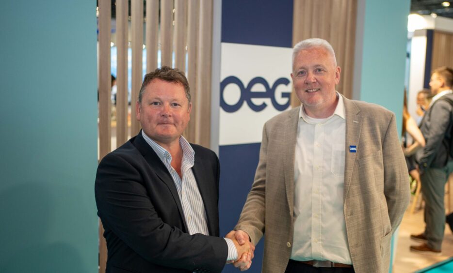 From left: Inch Cape senior construction manager for offshore David Sharp and OEG topside director Billy Hamilton.