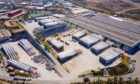 Wind turbines supply chain: aerial shot of parts.