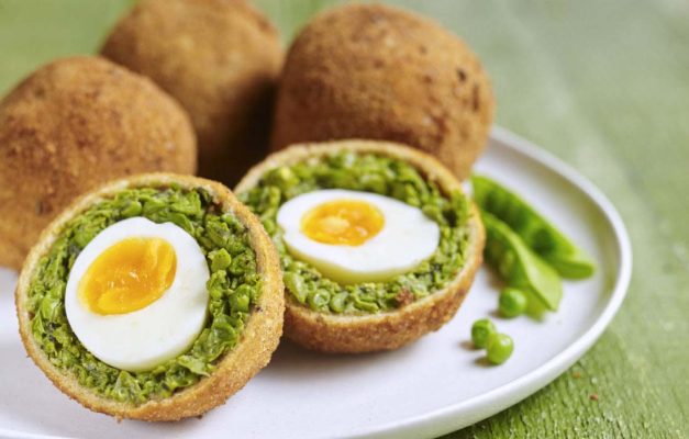 Pea and mint scotch eggs