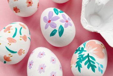 Easter Craft, floral painted ceramic eggs