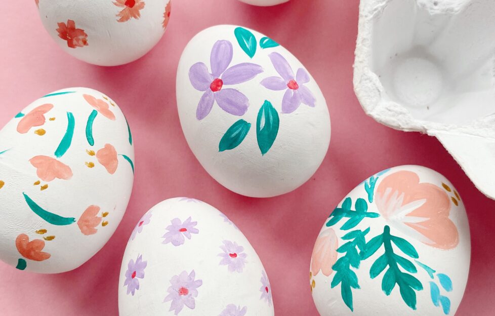 Easter Craft, floral painted ceramic eggs