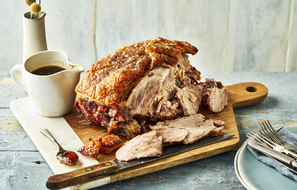 Roast Pork centrepiece on chopping board