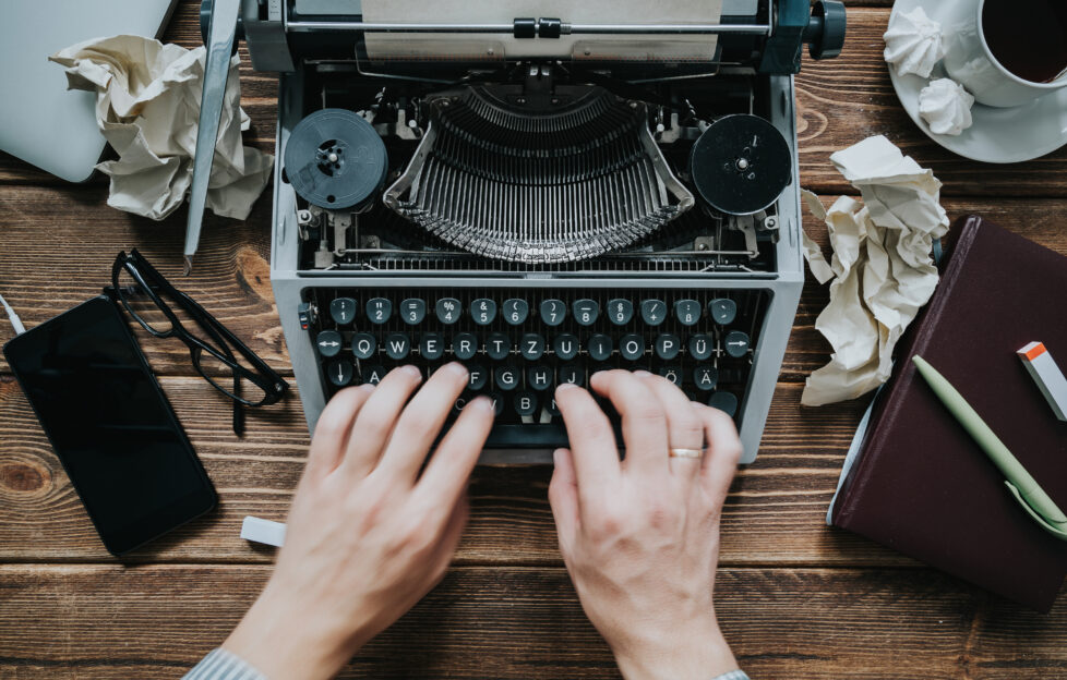 Retro typewriter, writer's desk