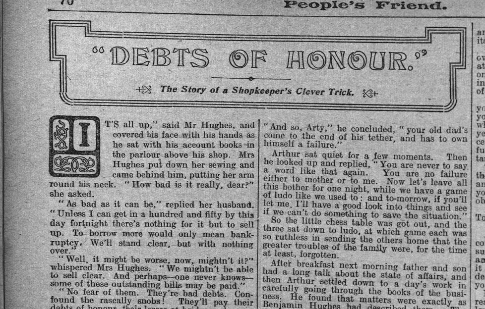 Podcast Short Story Debts Of Honour original copy The People's Friend 1913