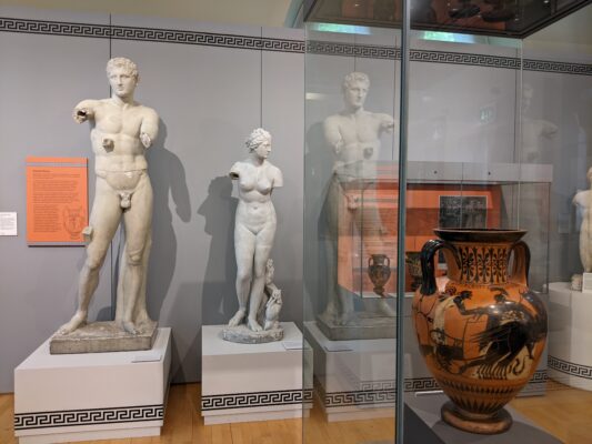 McManus British Museum Spotlight Loan Troy Beauty and Heroism exhibit pieces, plaster casts and vase