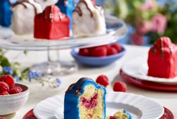 Raspberry Fondant Fancies in red white and blue, Jubilee recipe