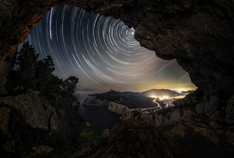 ‘Stellar-eye cave’. The magical night sky comes to life through the opening in a cave. Captured by Giovanni Corona, taken in Fertilia, Italy. Provided by The CEWE Photo Award.