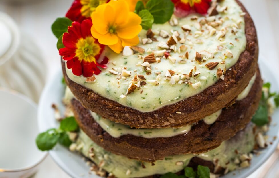 Carrot Cake with Watercress and Cream Cheese Frosting