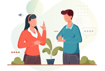 Illustration of two people using sign language