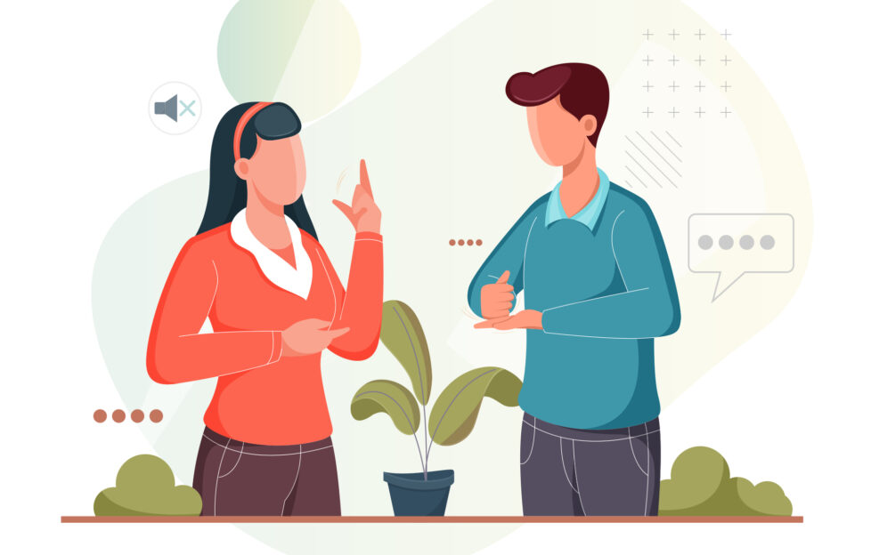 Illustration of two people using sign language