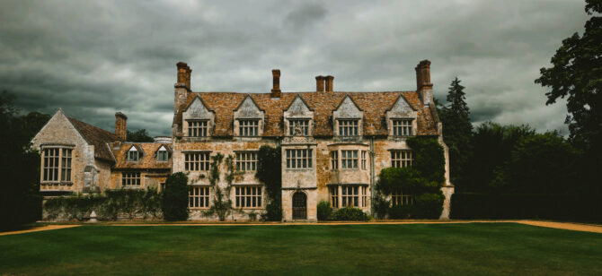 Anglesey Abbey National Trust Site, gloomy weather overcast clouds, Cambridgeshire