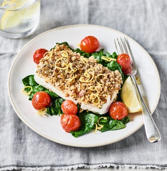 Lemon Cod With Oat Crumb And Spinach Recipe