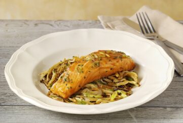 plated salmon marinated in soy, fennel and ginger